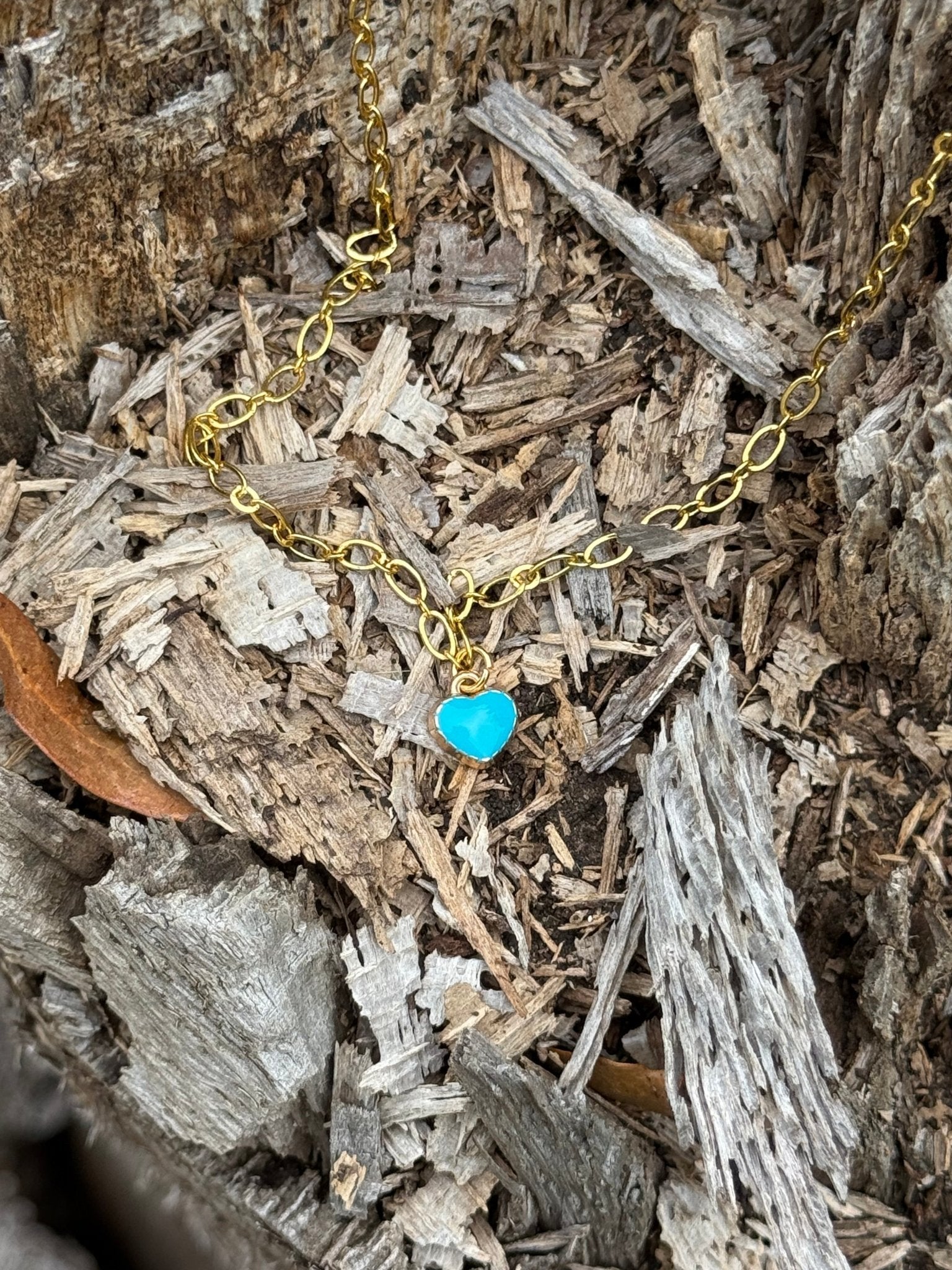 Turquoise Heart Gold Chain Necklace - Rooted & Reckless Co.