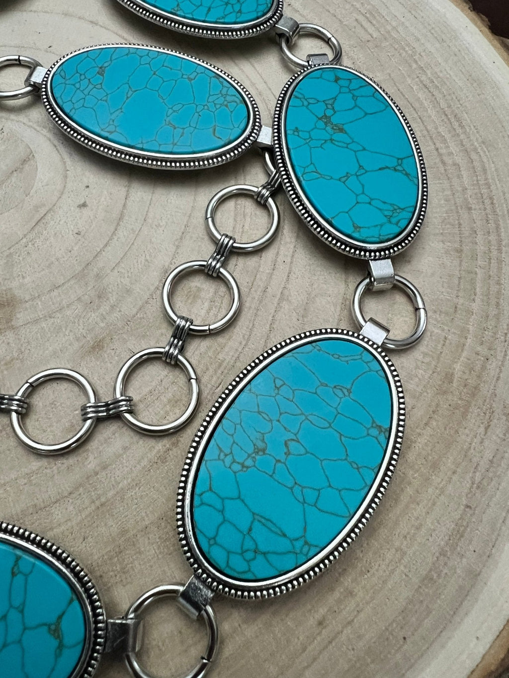 Turquoise Lynx Oval Western Concho Belt — Adjustable Southwest Style - Rooted & Reckless Co.
