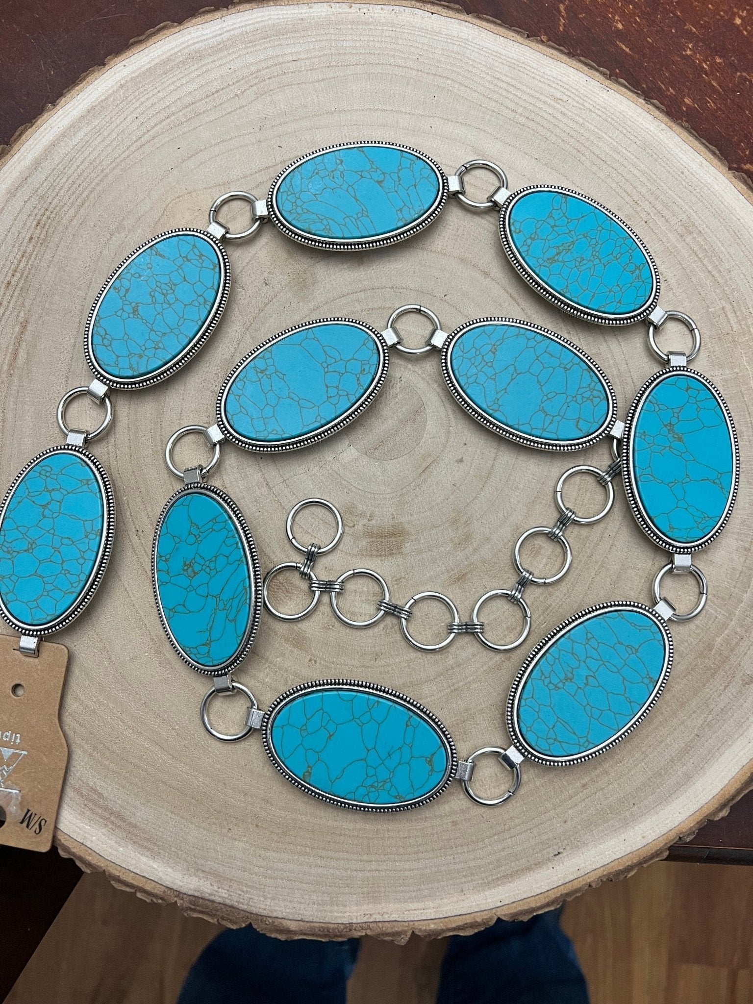 Turquoise Lynx Oval Western Concho Belt — Adjustable Southwest Style - Rooted & Reckless Co.