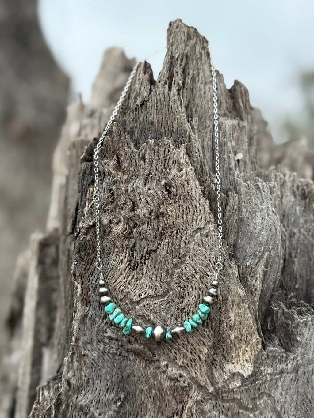 Turquoise Nugget And Pearls Chain Necklace - Rooted & Reckless Co.