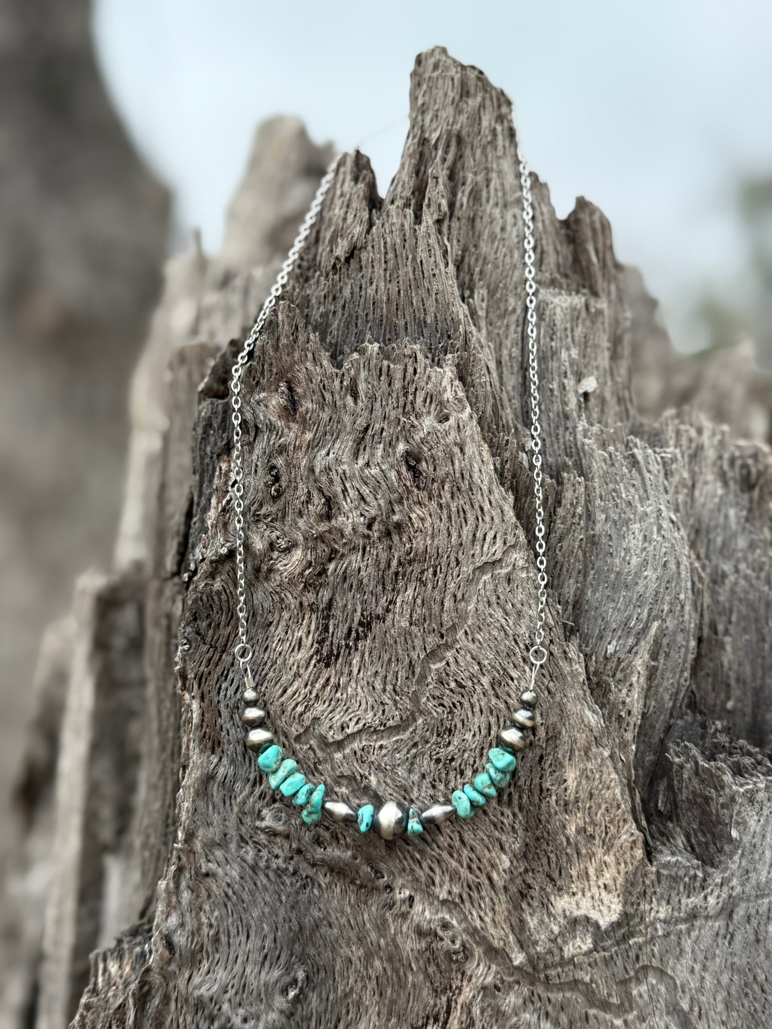 Turquoise Nugget And Pearls Chain Necklace - Rooted & Reckless Co.