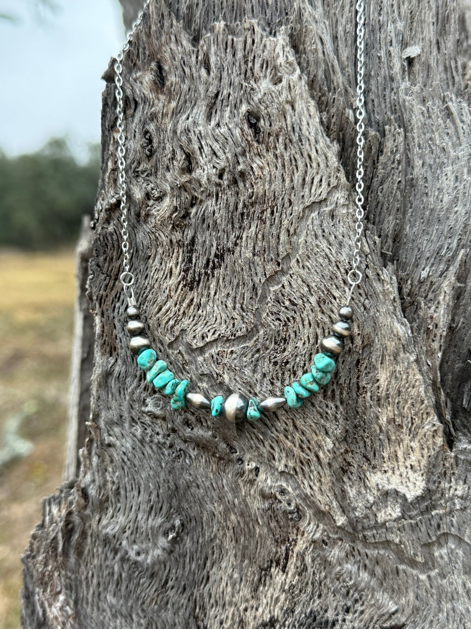 Turquoise Nugget And Pearls Chain Necklace - Rooted & Reckless Co.