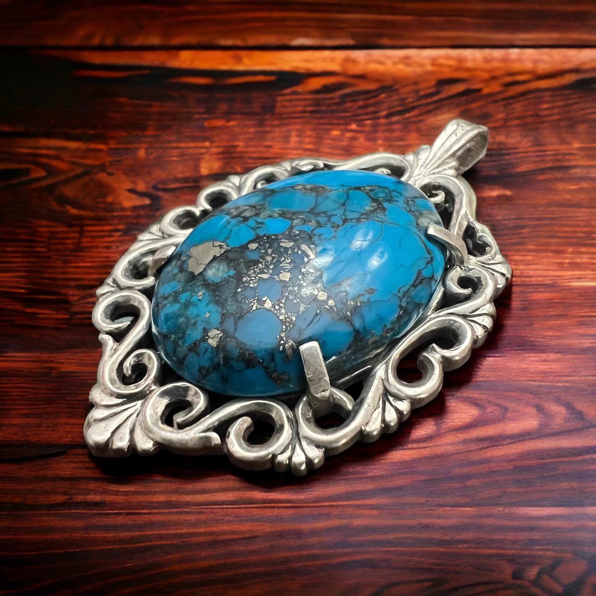 Turquoise pendant - gorgeous turquoise cabochon on cast sterling base - Rooted & Reckless Co.