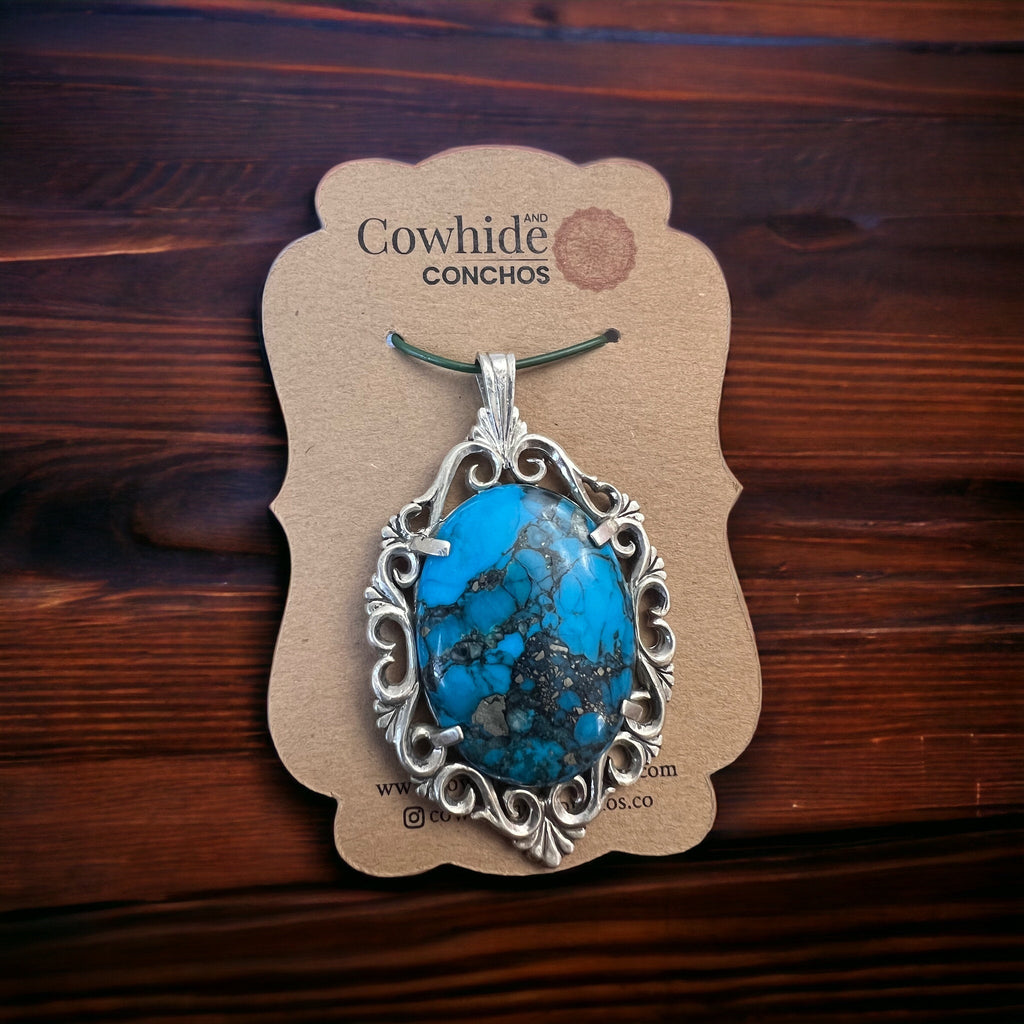 Turquoise pendant - gorgeous turquoise cabochon on cast sterling base - Rooted & Reckless Co.