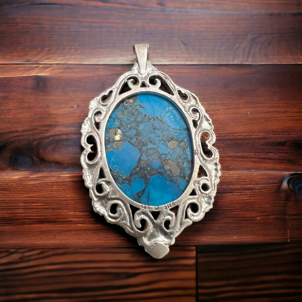 Turquoise pendant - gorgeous turquoise cabochon on cast sterling base - Rooted & Reckless Co.