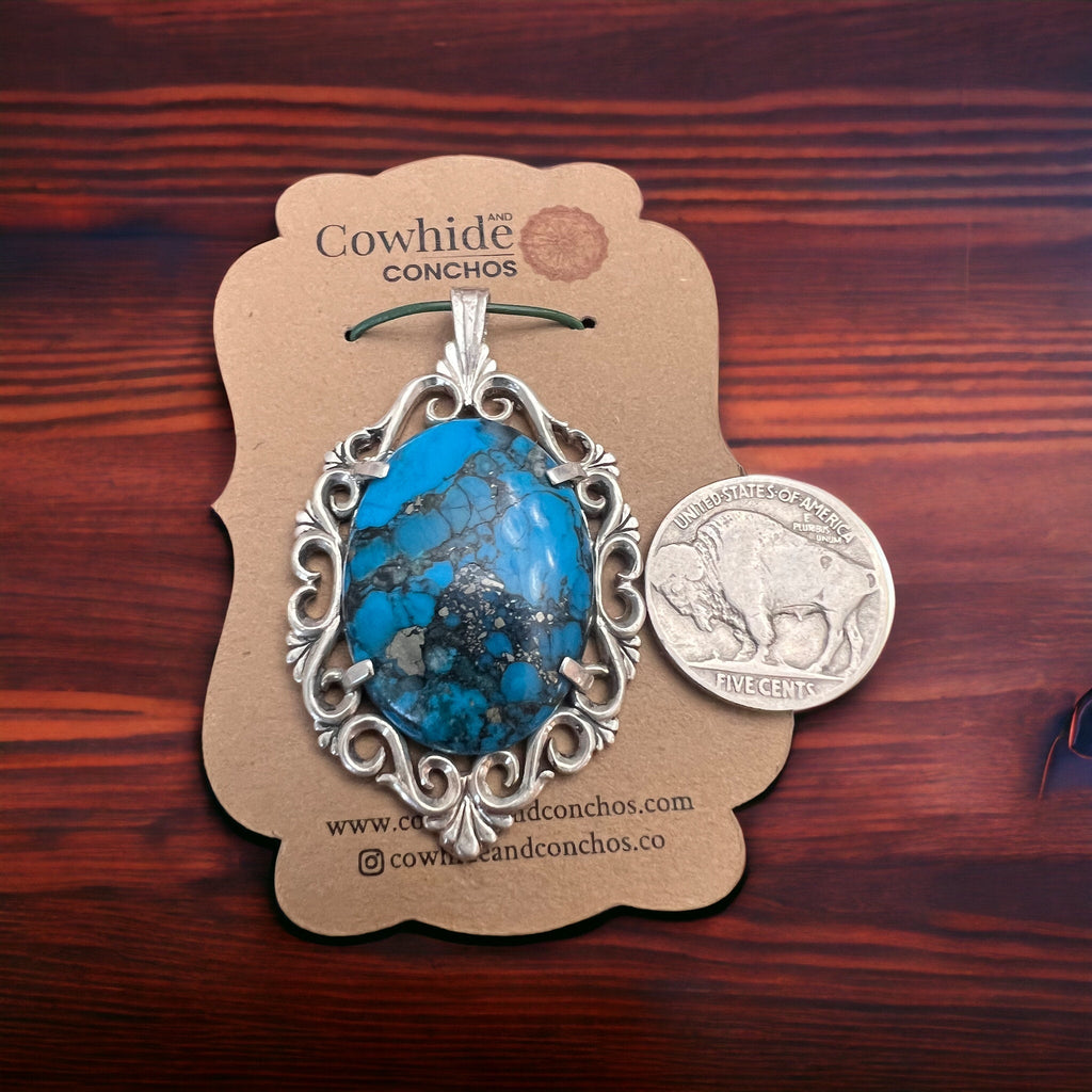 Turquoise pendant - gorgeous turquoise cabochon on cast sterling base - Rooted & Reckless Co.