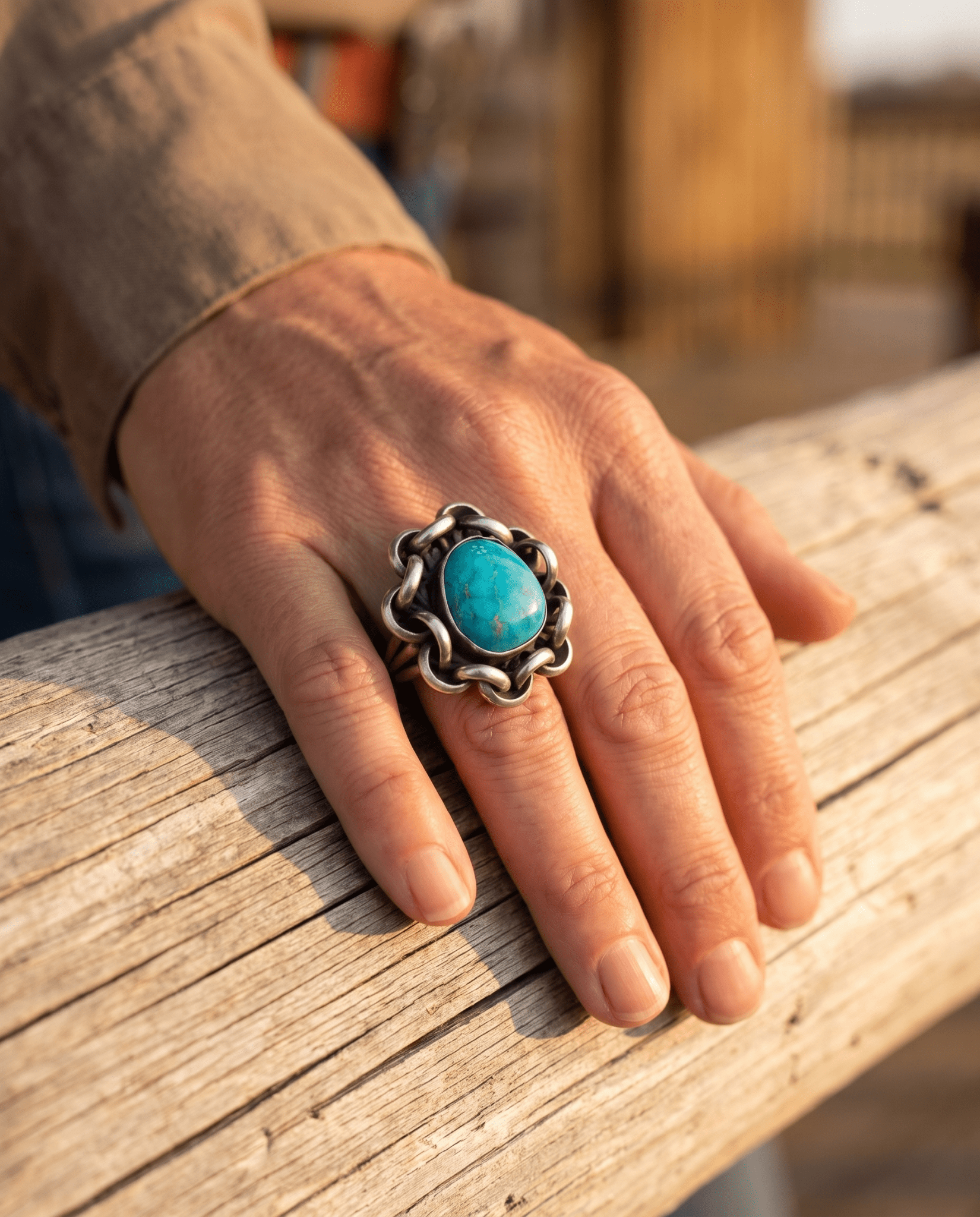 Turquoise & Sterling Silver Links Ring — Size 11 - Rooted & Reckless Co.