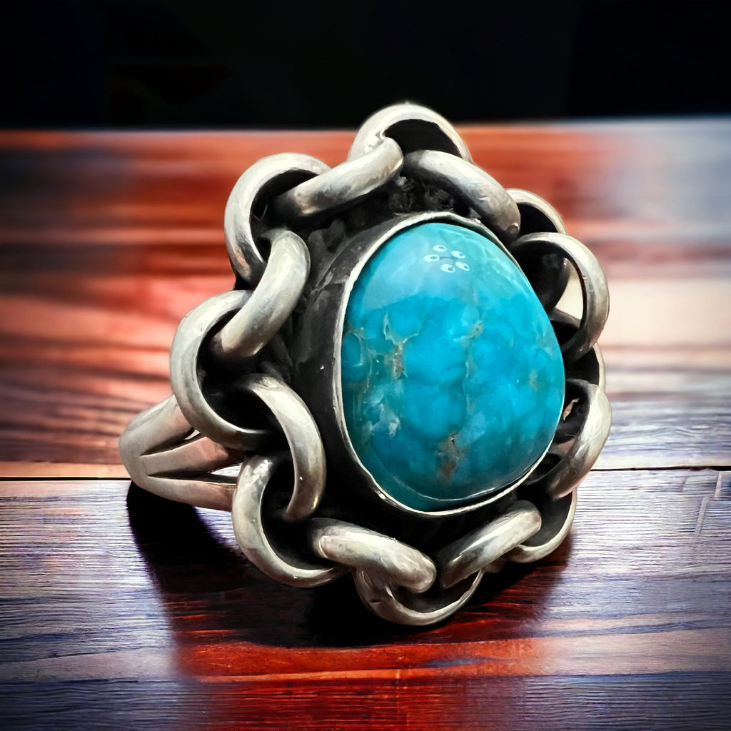 Turquoise & Sterling Silver Links Ring — Size 11 - Rooted & Reckless Co.