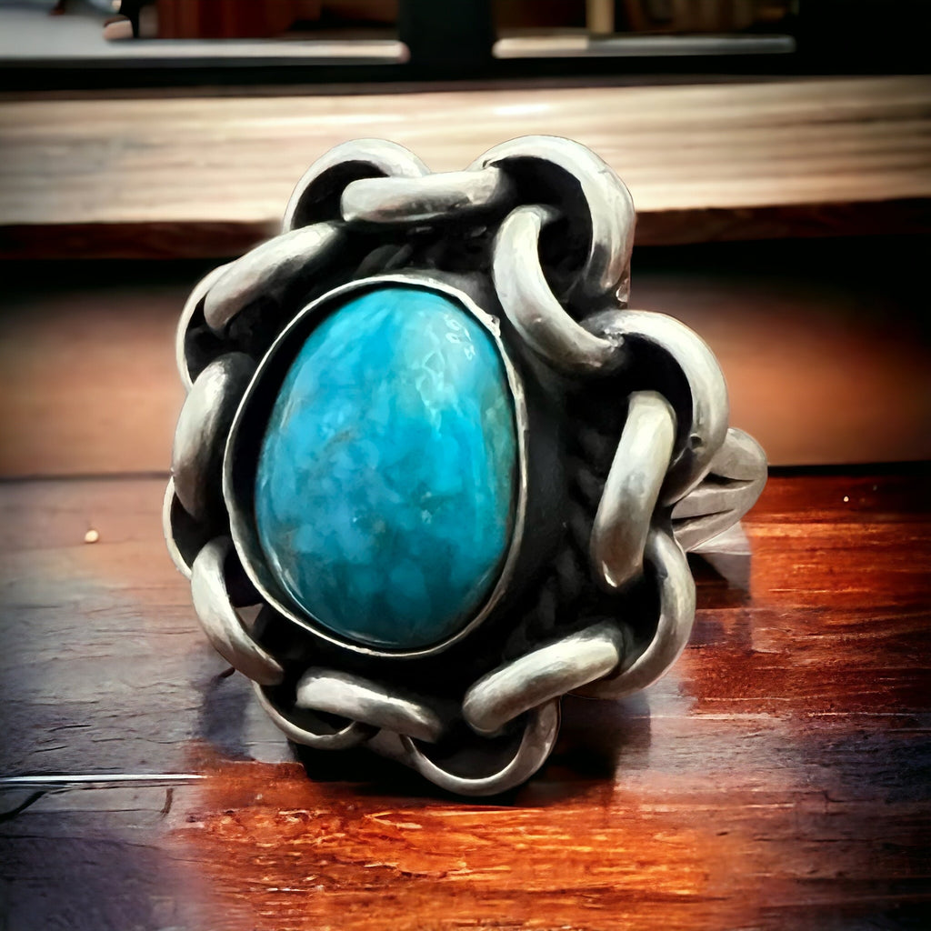 Turquoise & Sterling Silver Links Ring — Size 11 - Rooted & Reckless Co.