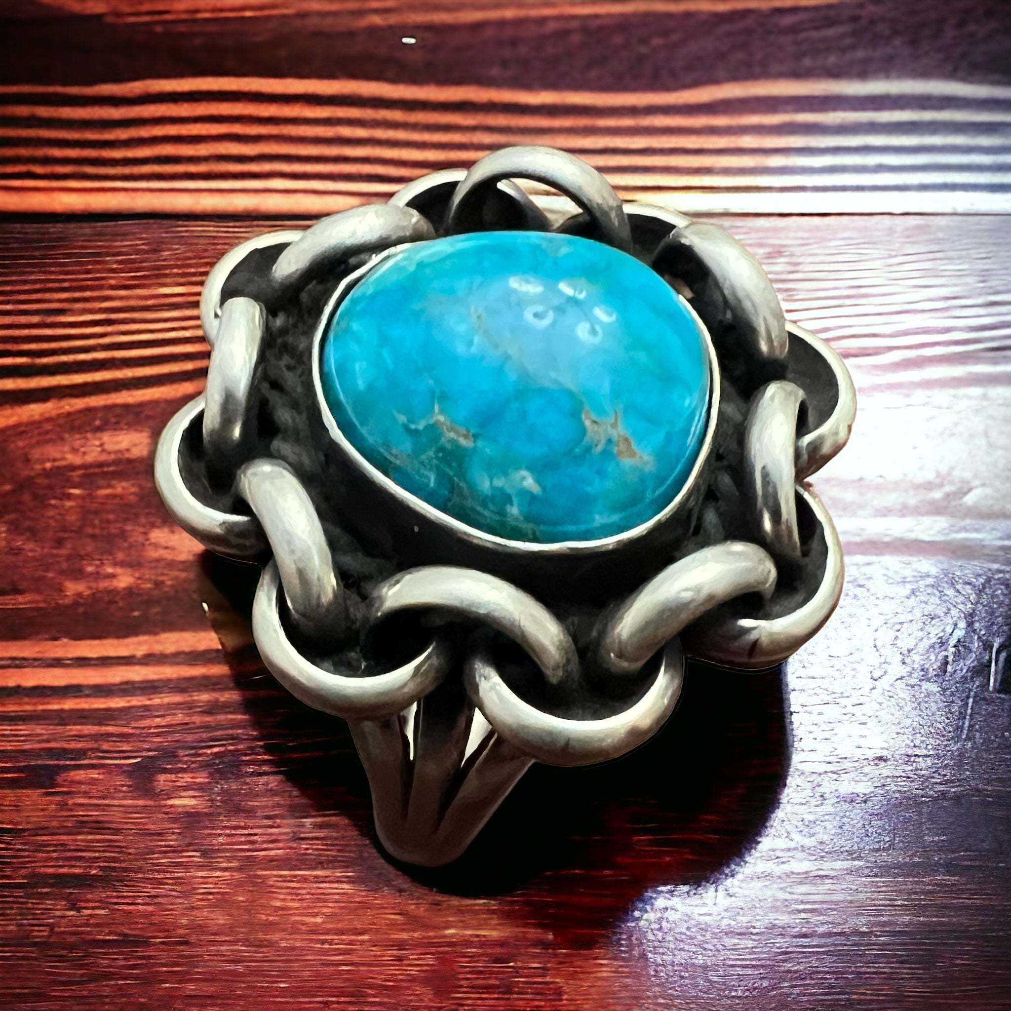 Turquoise & Sterling Silver Links Ring — Size 11 - Rooted & Reckless Co.