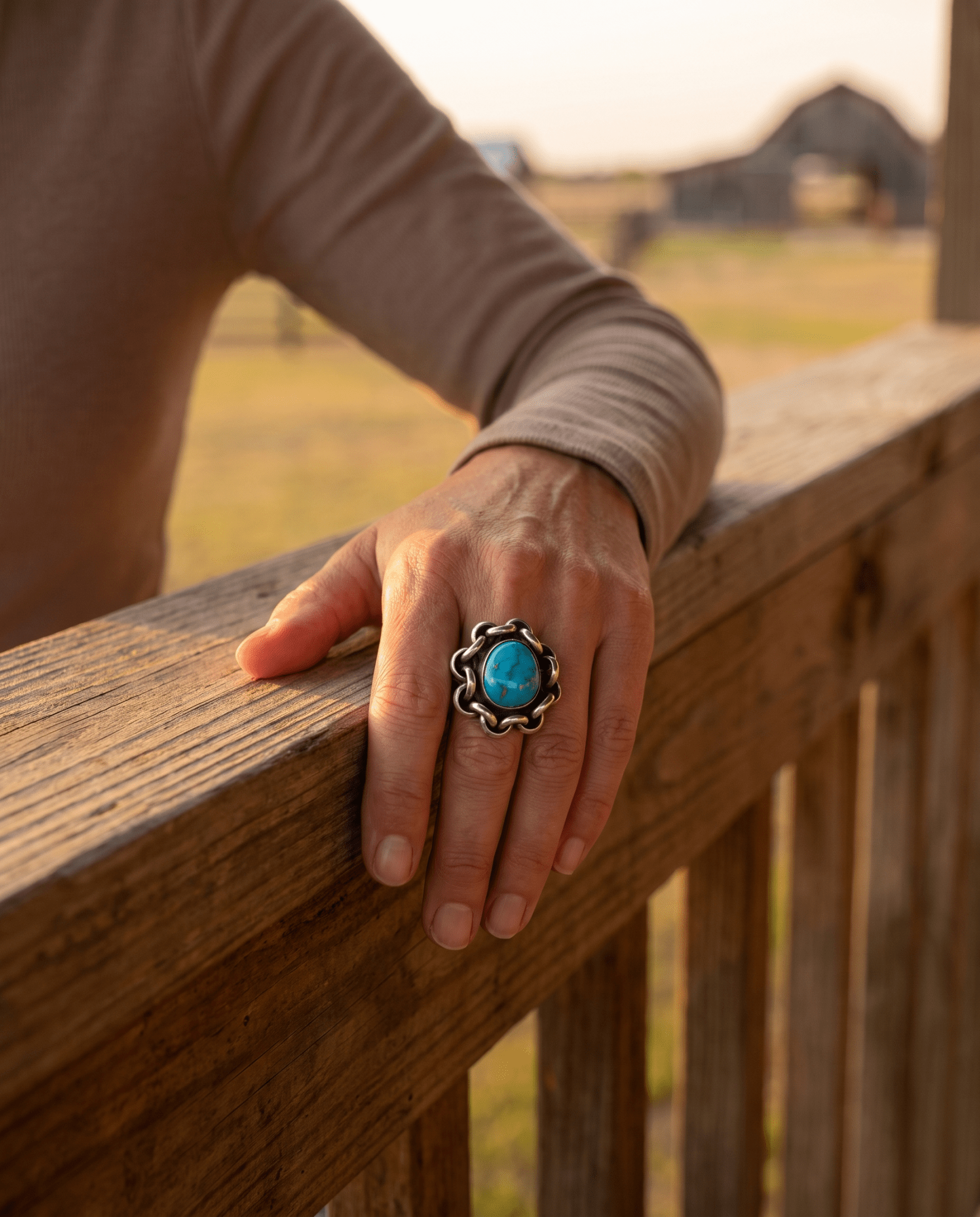 Turquoise & Sterling Silver Links Ring — Size 11 - Rooted & Reckless Co.