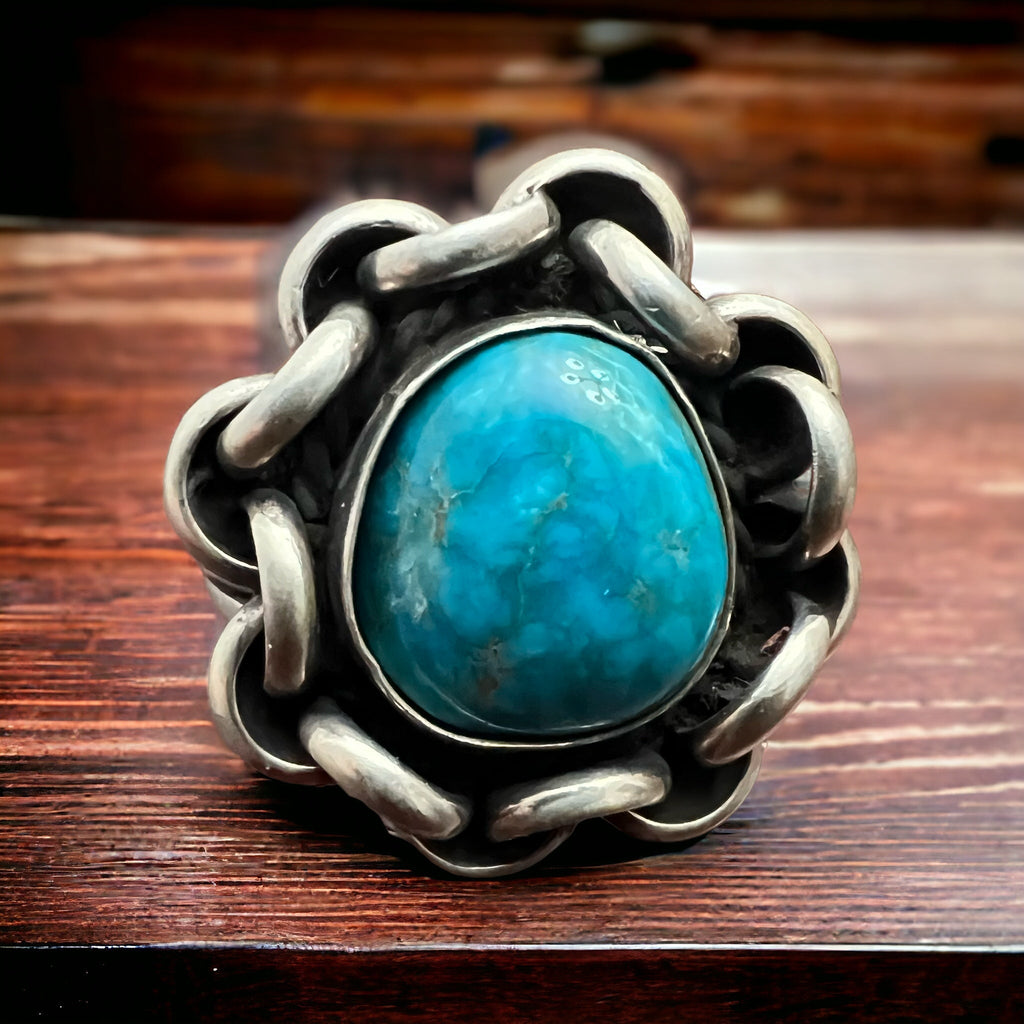 Turquoise & Sterling Silver Links Ring — Size 11 - Rooted & Reckless Co.