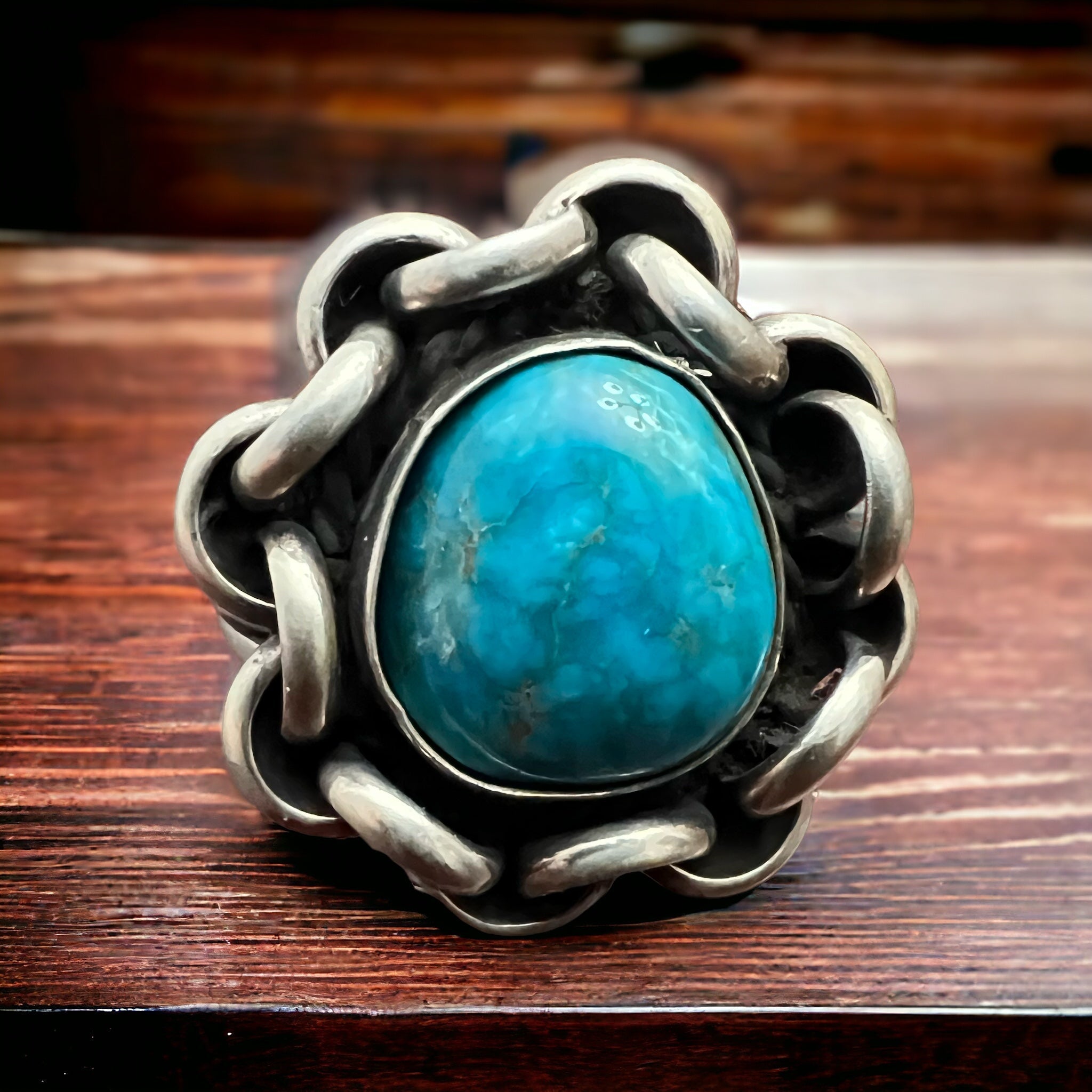 Turquoise & Sterling Silver Links Ring — Size 11 - Rooted & Reckless Co.
