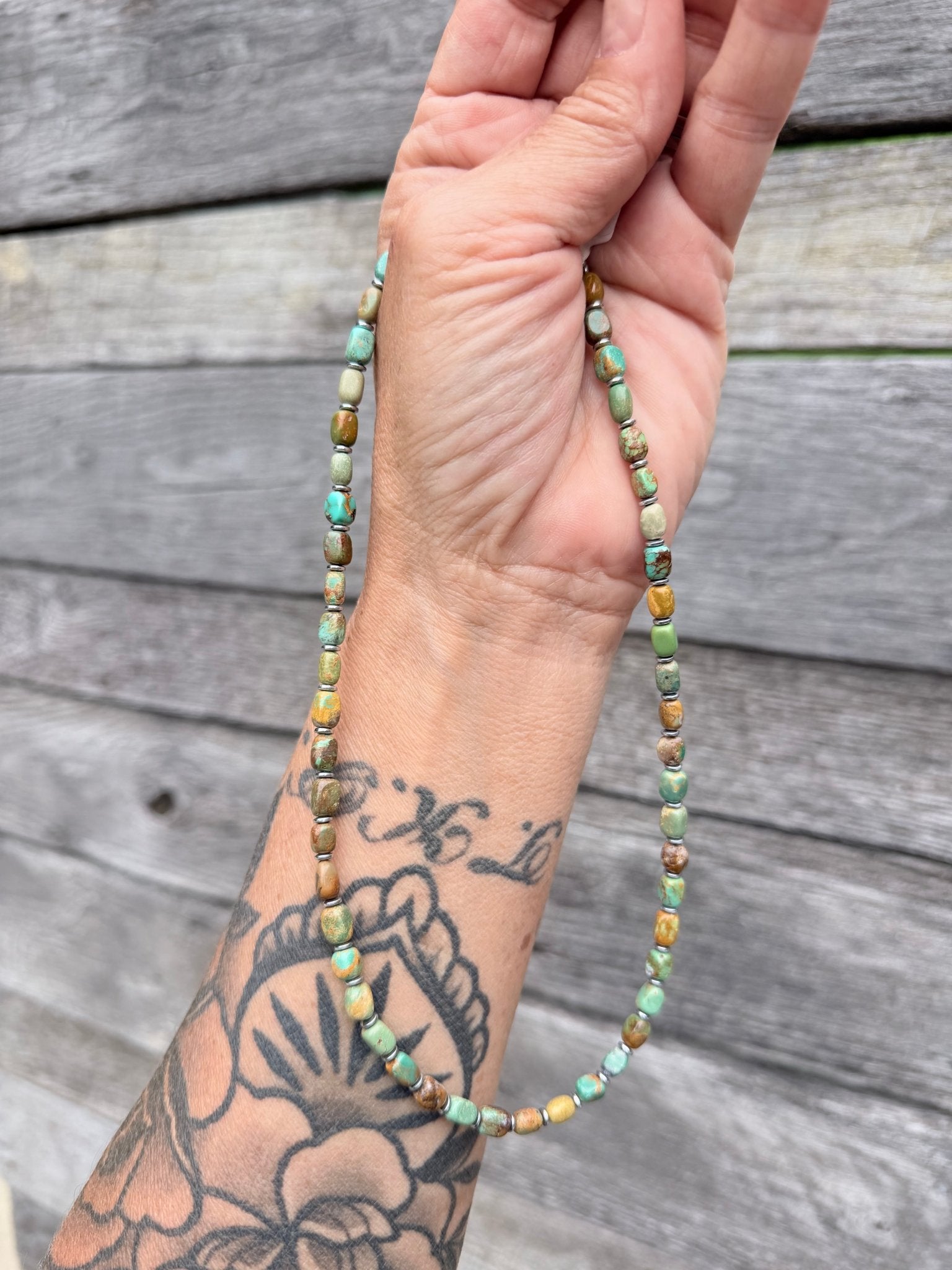 Turquoise Tube Necklace with Sterling Silver and Hematite - Rooted & Reckless Co.