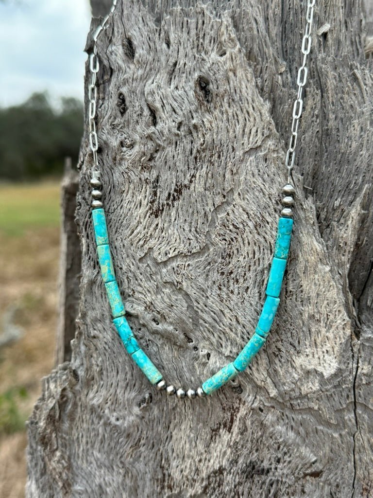 Turquoise Tube Paperclip Chain Necklace - Rooted & Reckless Co.