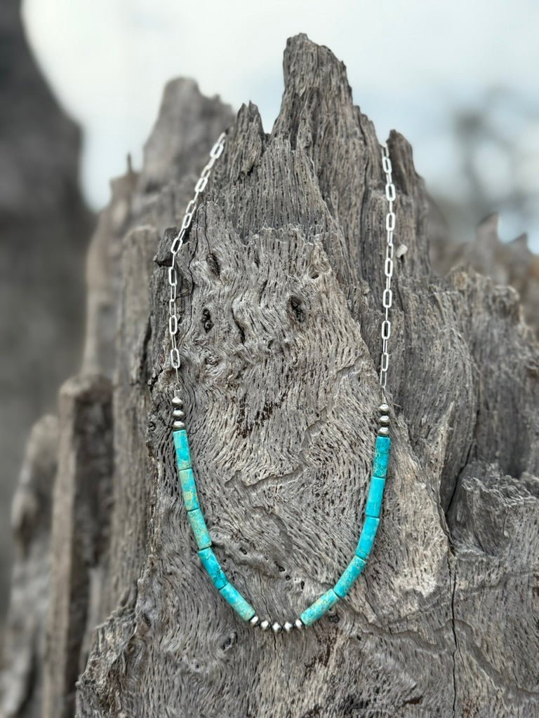 Turquoise Tube Paperclip Chain Necklace - Rooted & Reckless Co.
