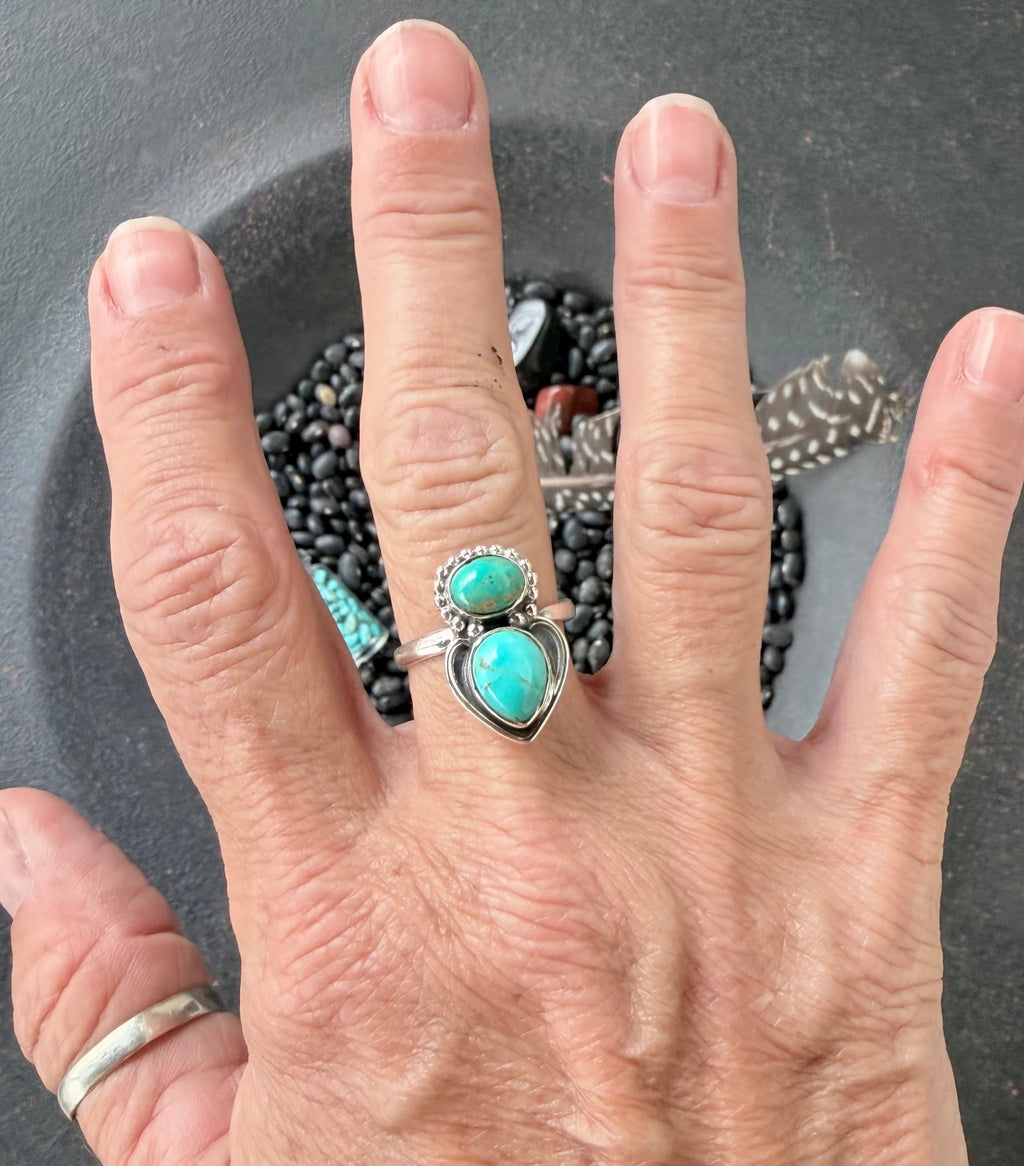 Two Stone Kingman Turquoise Ring - Rooted & Reckless Co.
