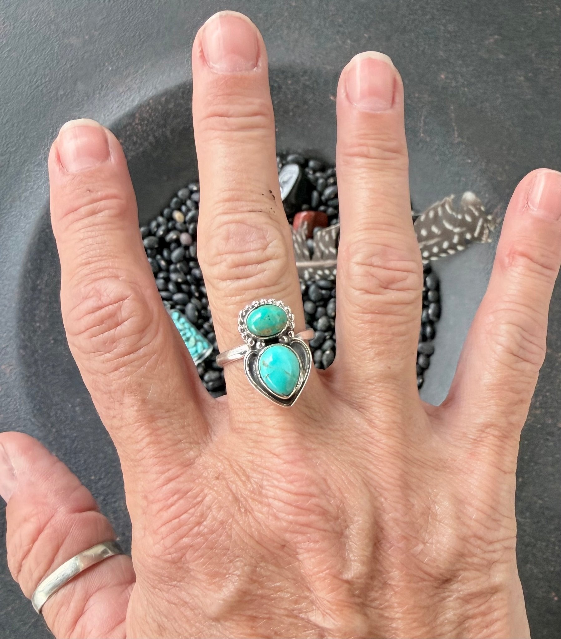Two Stone Kingman Turquoise Ring - Rooted & Reckless Co.