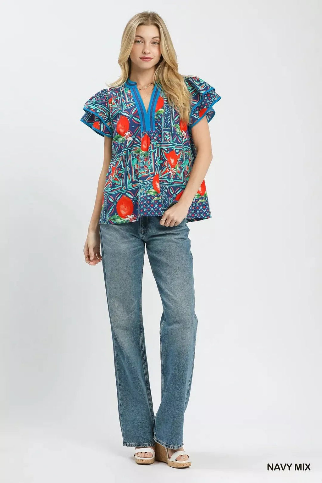 Umgee Abstract Print Flutter Sleeve Blouse - Rooted & Reckless Co.