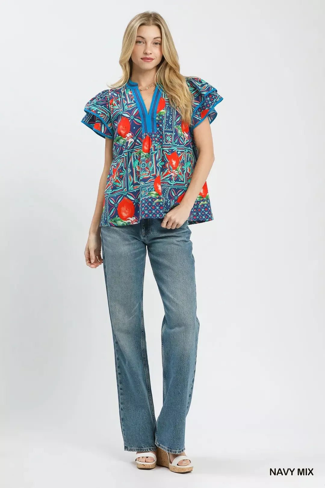 Umgee Abstract Print Flutter Sleeve Blouse - Rooted & Reckless Co.