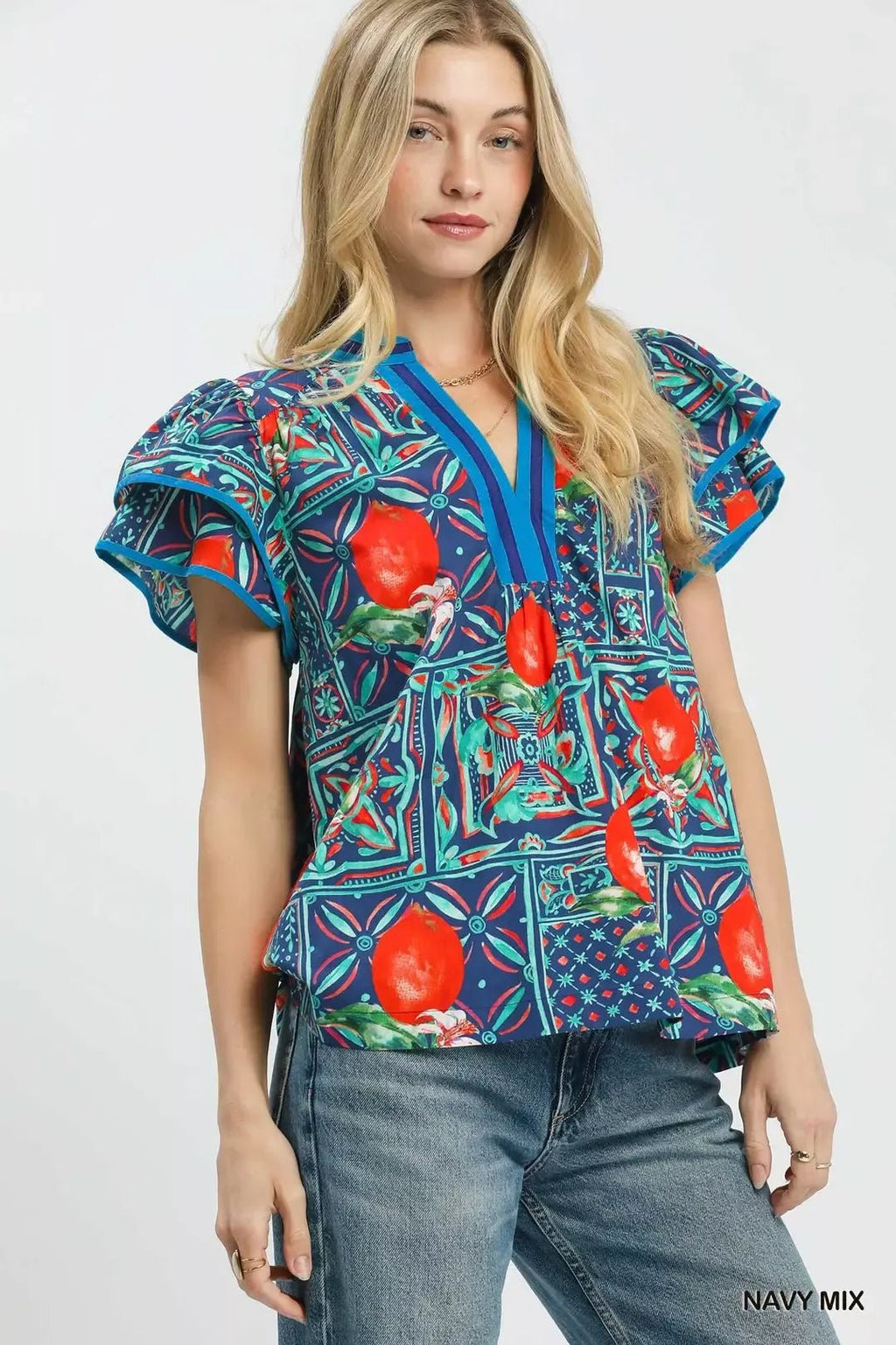 Umgee Abstract Print Flutter Sleeve Blouse - Rooted & Reckless Co.