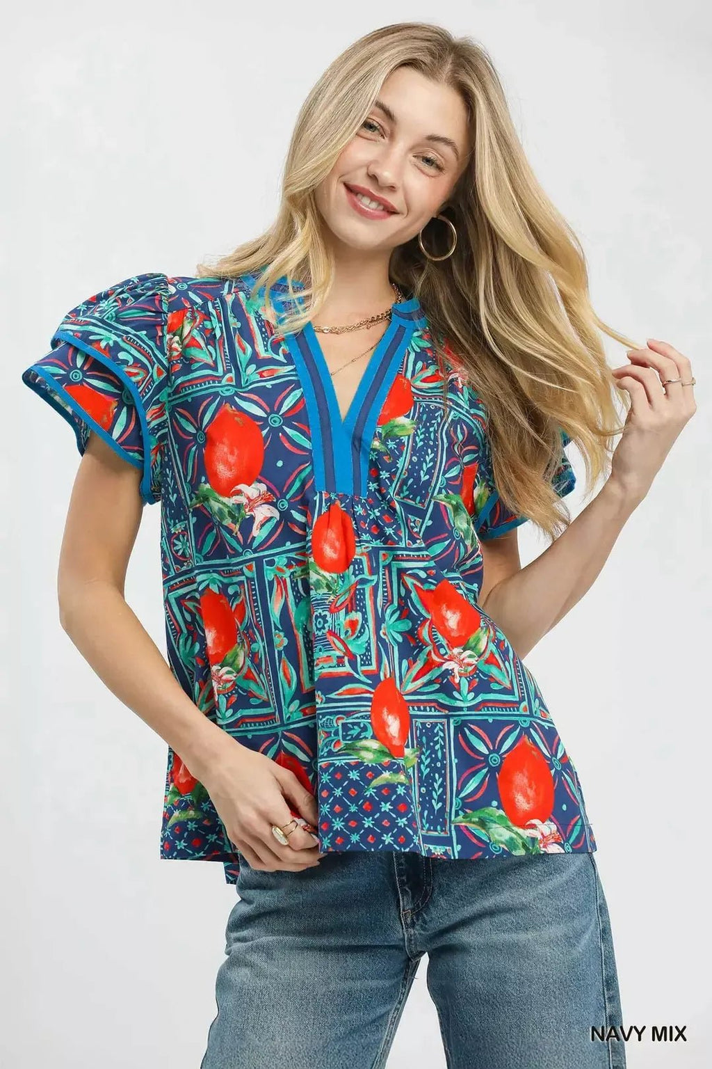 Umgee Abstract Print Flutter Sleeve Blouse - Rooted & Reckless Co.