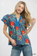 Umgee Abstract Print Flutter Sleeve Blouse - Rooted & Reckless Co.