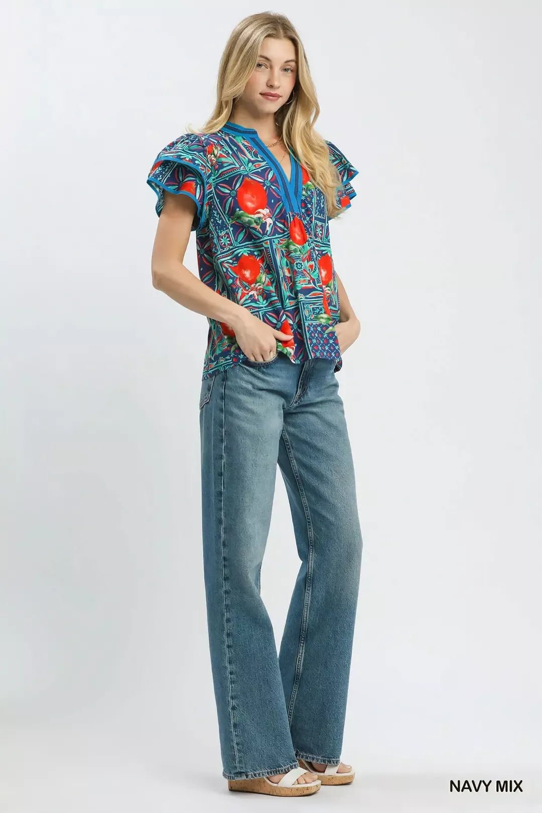 Umgee Abstract Print Flutter Sleeve Blouse - Rooted & Reckless Co.