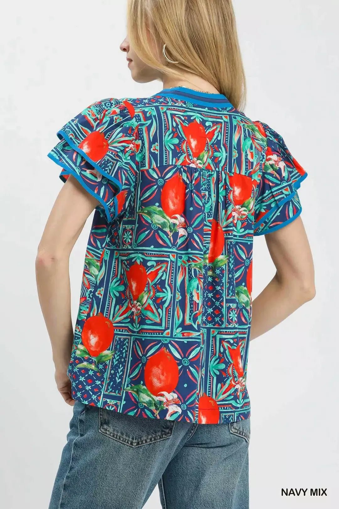 Umgee Abstract Print Flutter Sleeve Blouse - Rooted & Reckless Co.