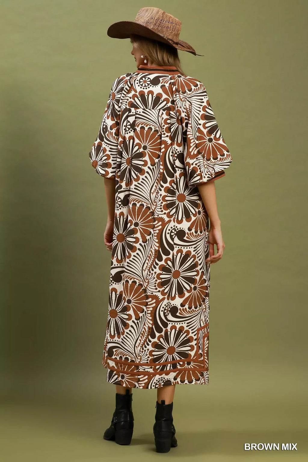 Umgee Abstract Print Midi Dress - Rooted & Reckless Co.