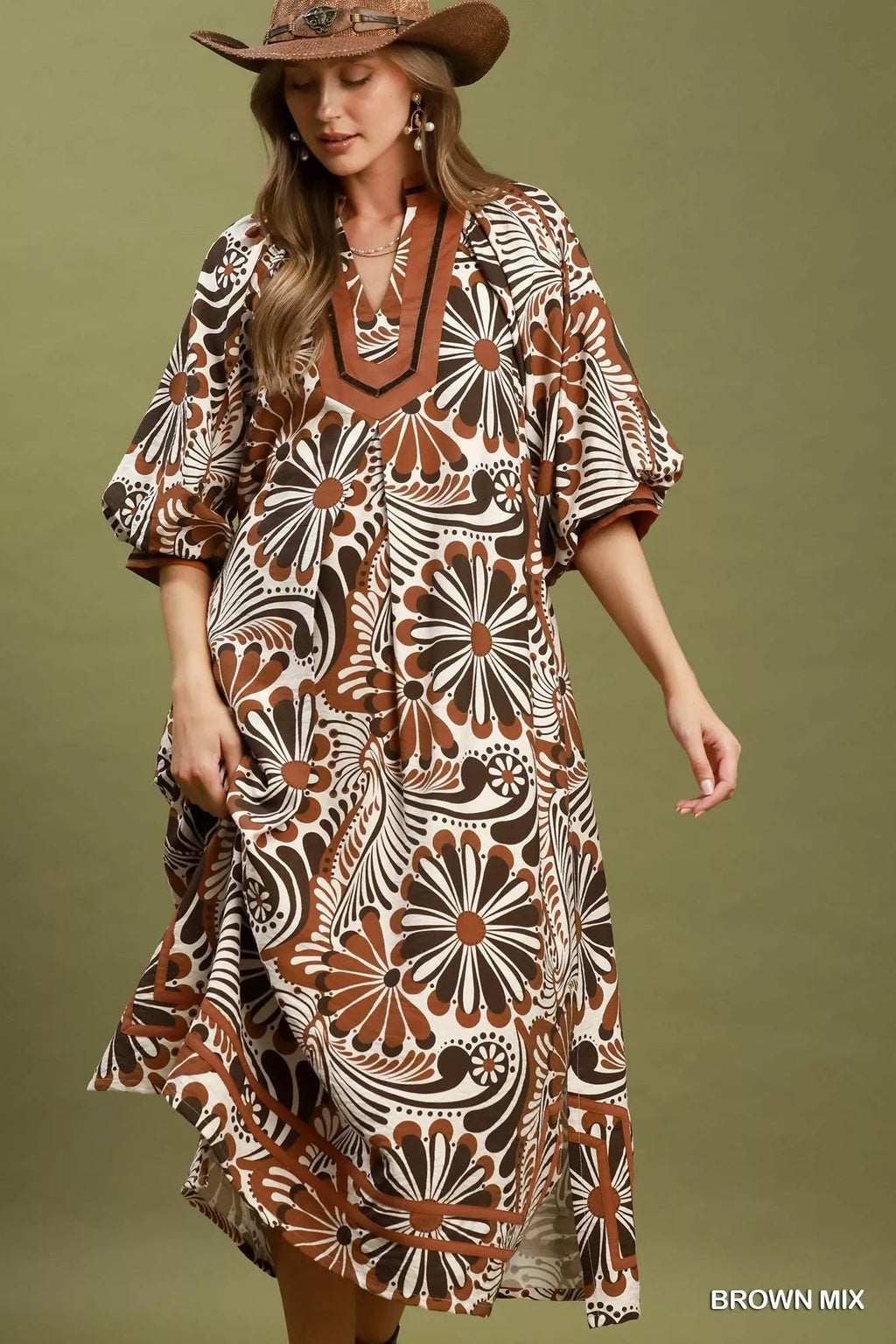 Umgee Abstract Print Midi Dress - Rooted & Reckless Co.