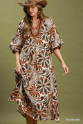 Umgee Abstract Print Midi Dress - Rooted & Reckless Co.