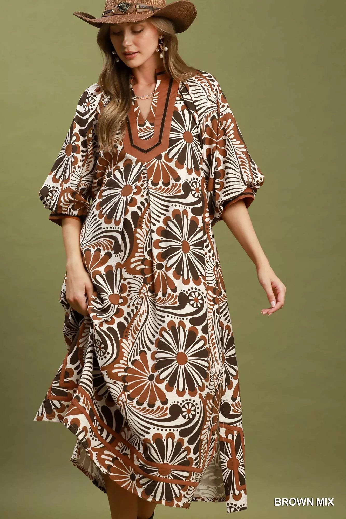 Umgee Abstract Print Midi Dress - Rooted & Reckless Co.