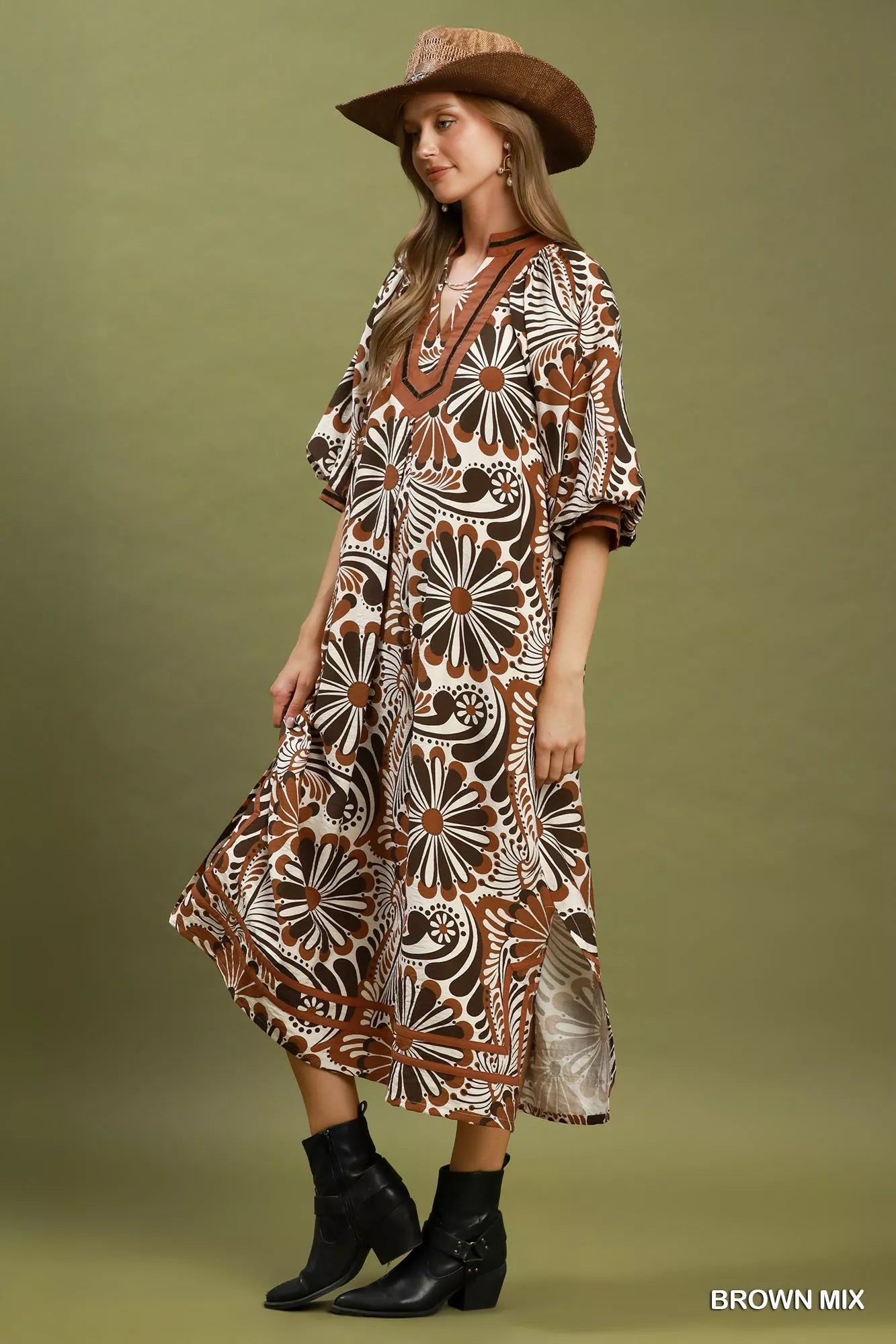 Umgee Abstract Print Midi Dress - Rooted & Reckless Co.