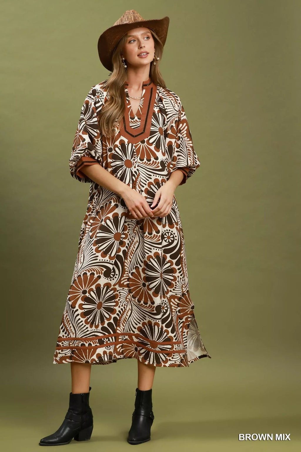 Umgee Abstract Print Midi Dress - Rooted & Reckless Co.