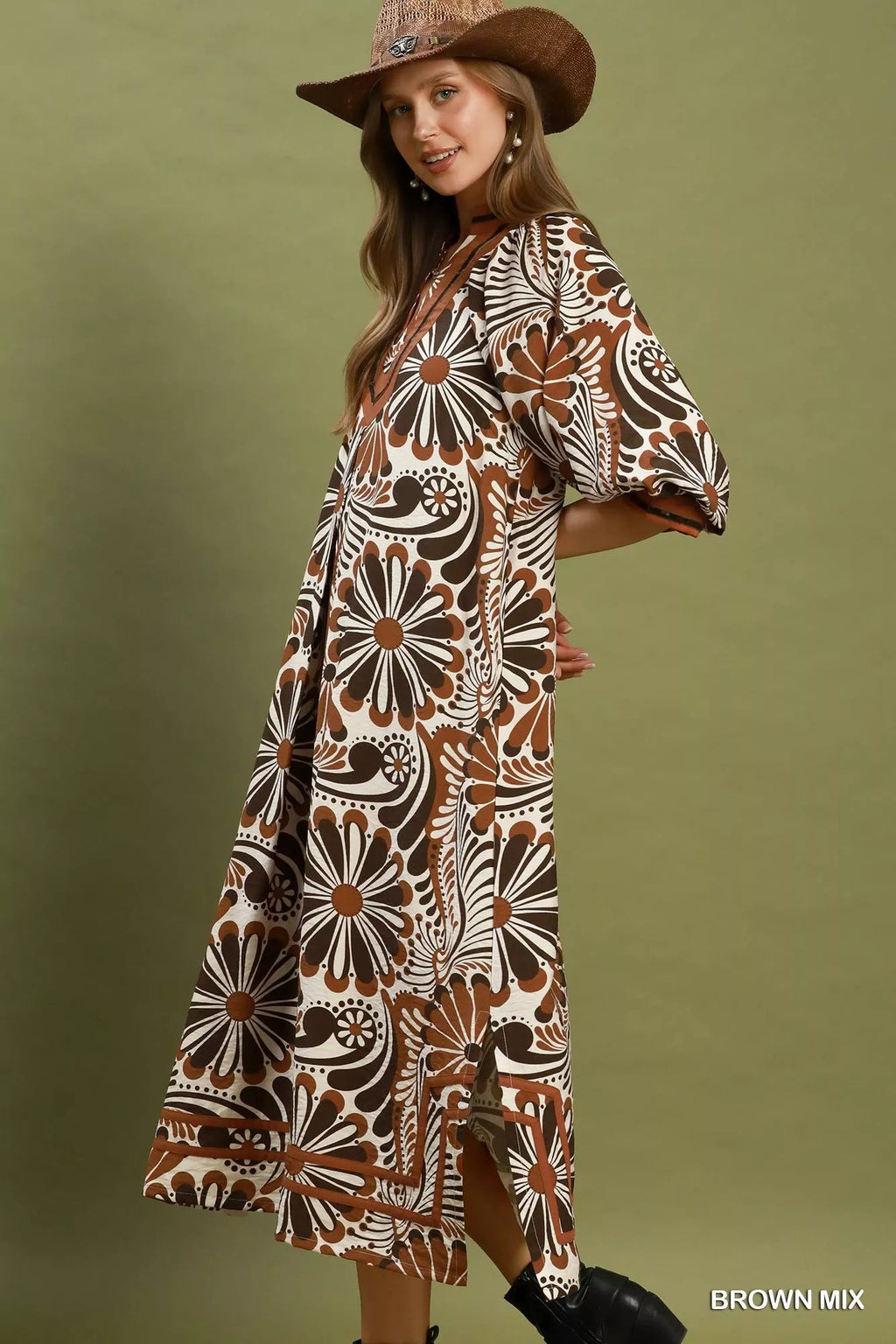 Umgee Abstract Print Midi Dress - Rooted & Reckless Co.