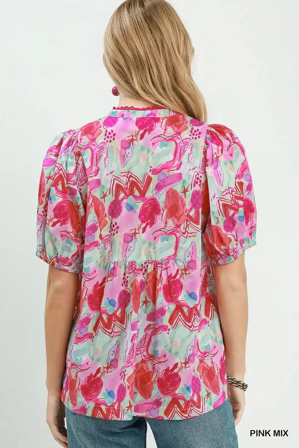 Umgee Abstract Print Puff Sleeve Top - Rooted & Reckless Co.