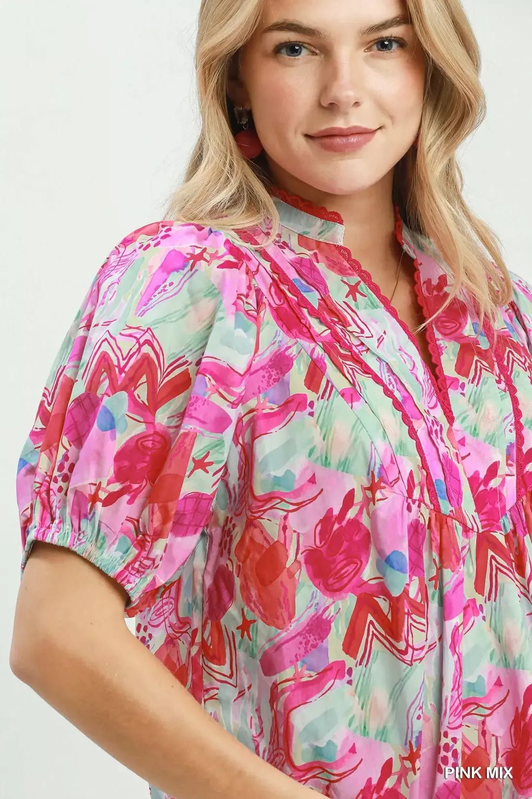 Umgee Abstract Print Puff Sleeve Top - Rooted & Reckless Co.