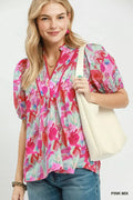 Umgee Abstract Print Puff Sleeve Top - Rooted & Reckless Co.