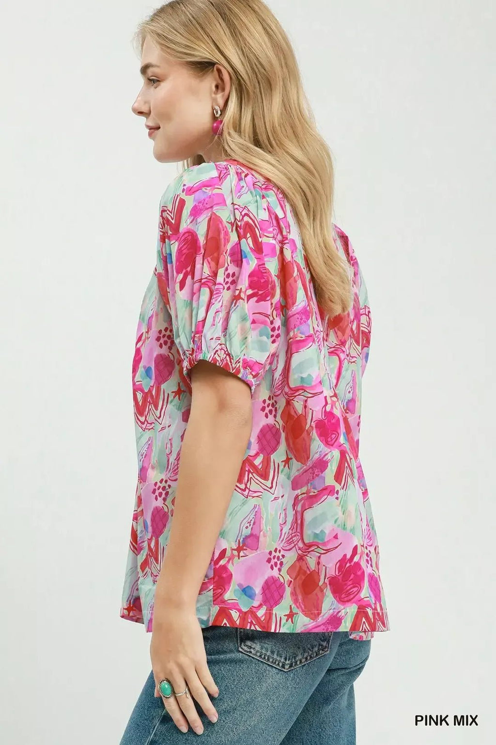 Umgee Abstract Print Puff Sleeve Top - Rooted & Reckless Co.