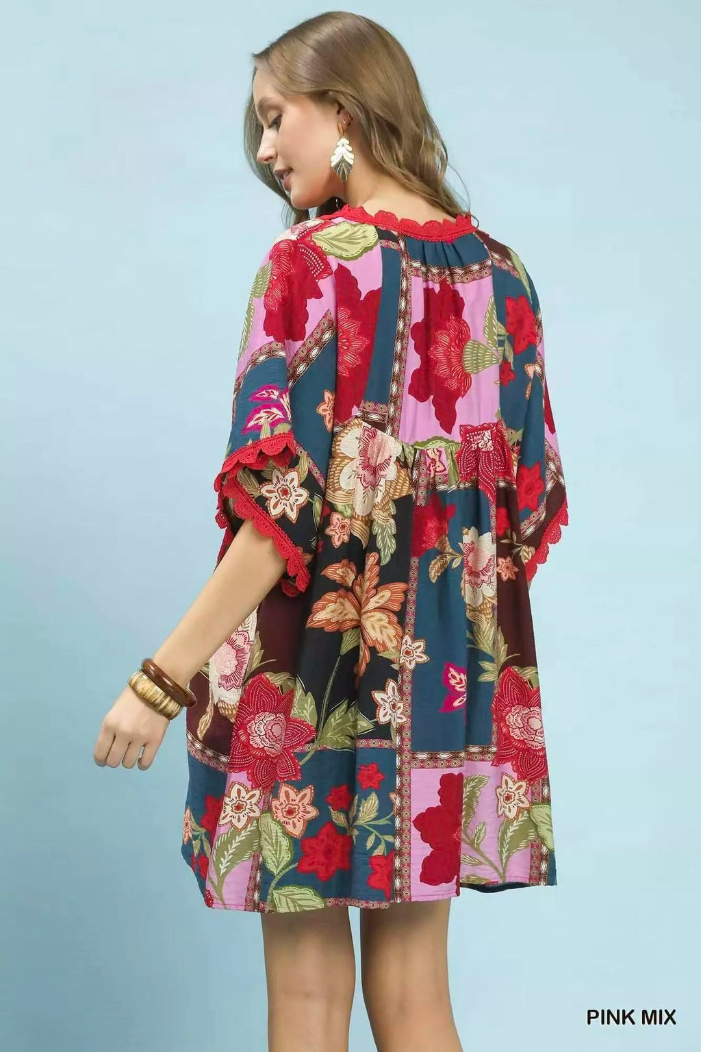 Umgee Abstract Print V-Neck Mini Dress - Rooted & Reckless Co.