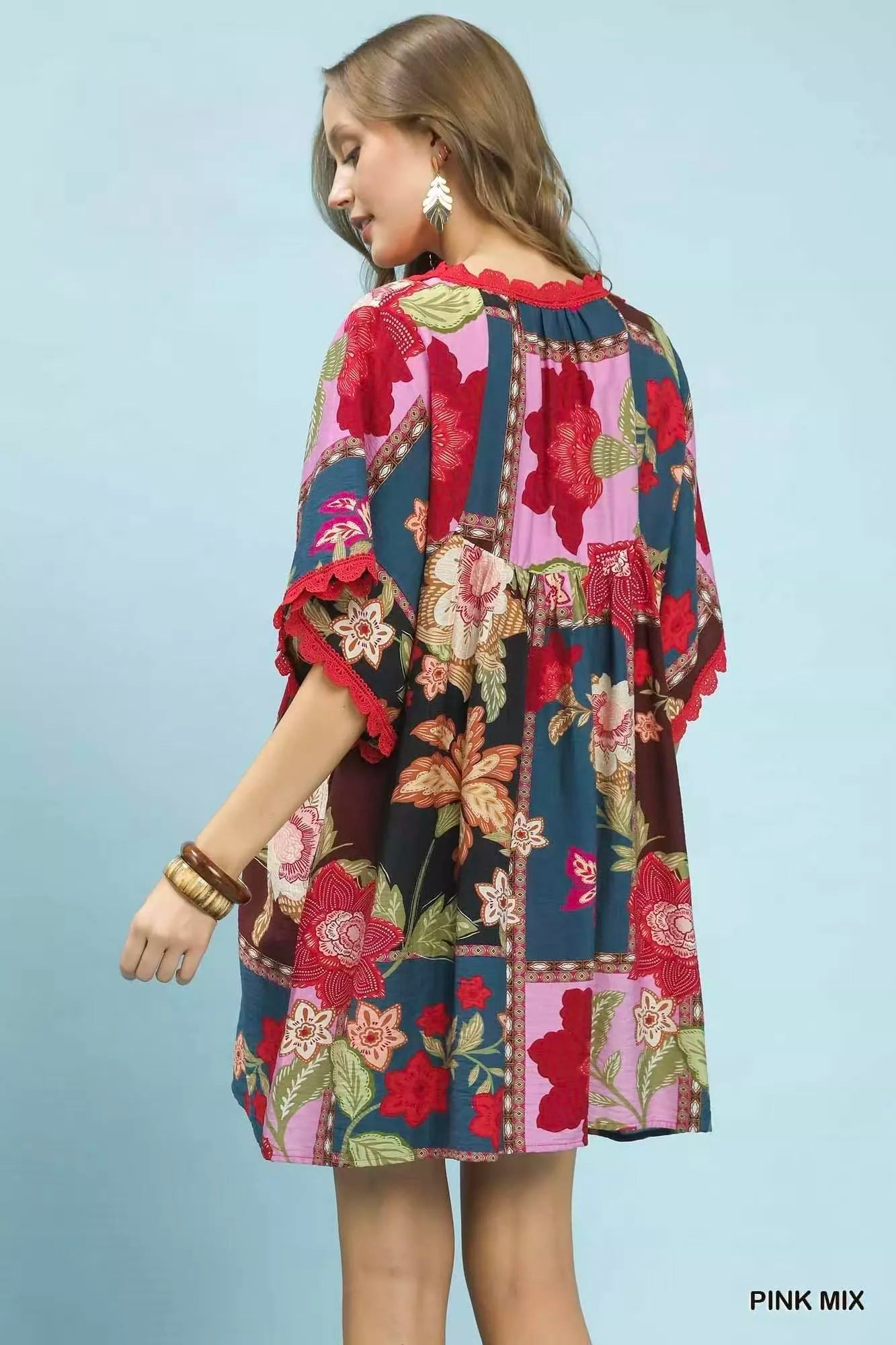 Umgee Abstract Print V-Neck Mini Dress - Rooted & Reckless Co.