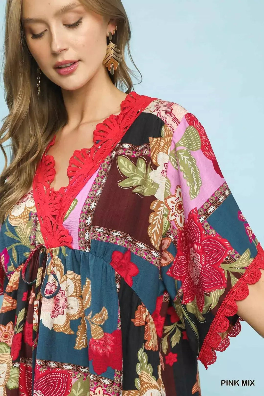 Umgee Abstract Print V-Neck Mini Dress - Rooted & Reckless Co.