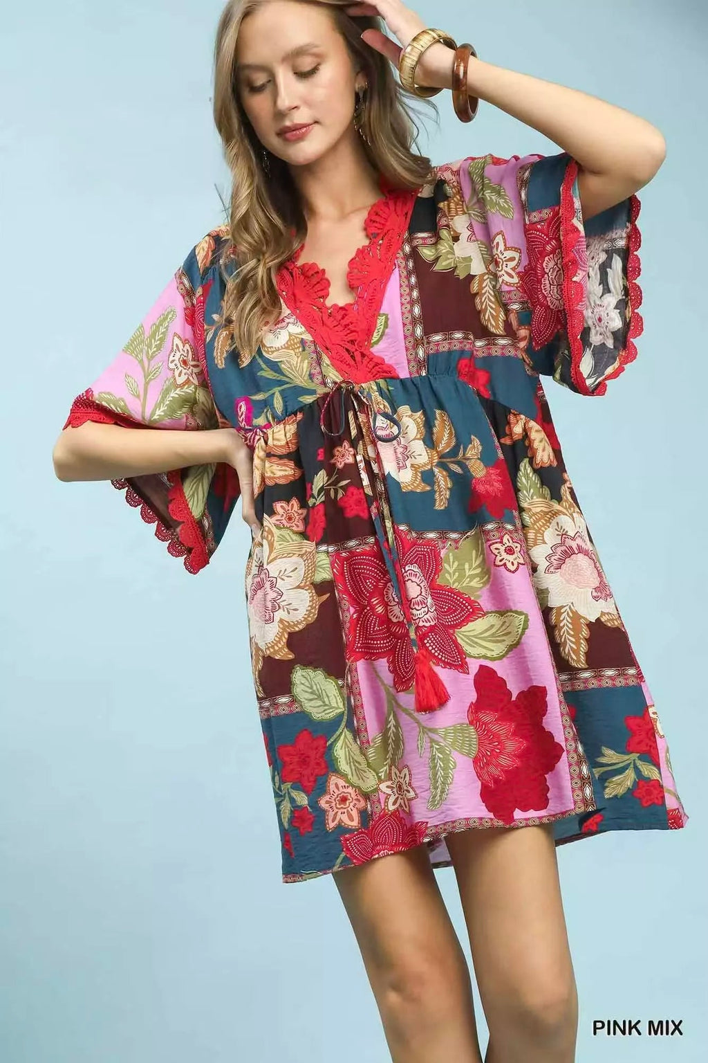 Umgee Abstract Print V-Neck Mini Dress - Rooted & Reckless Co.