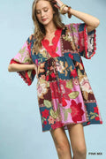 Umgee Abstract Print V-Neck Mini Dress - Rooted & Reckless Co.