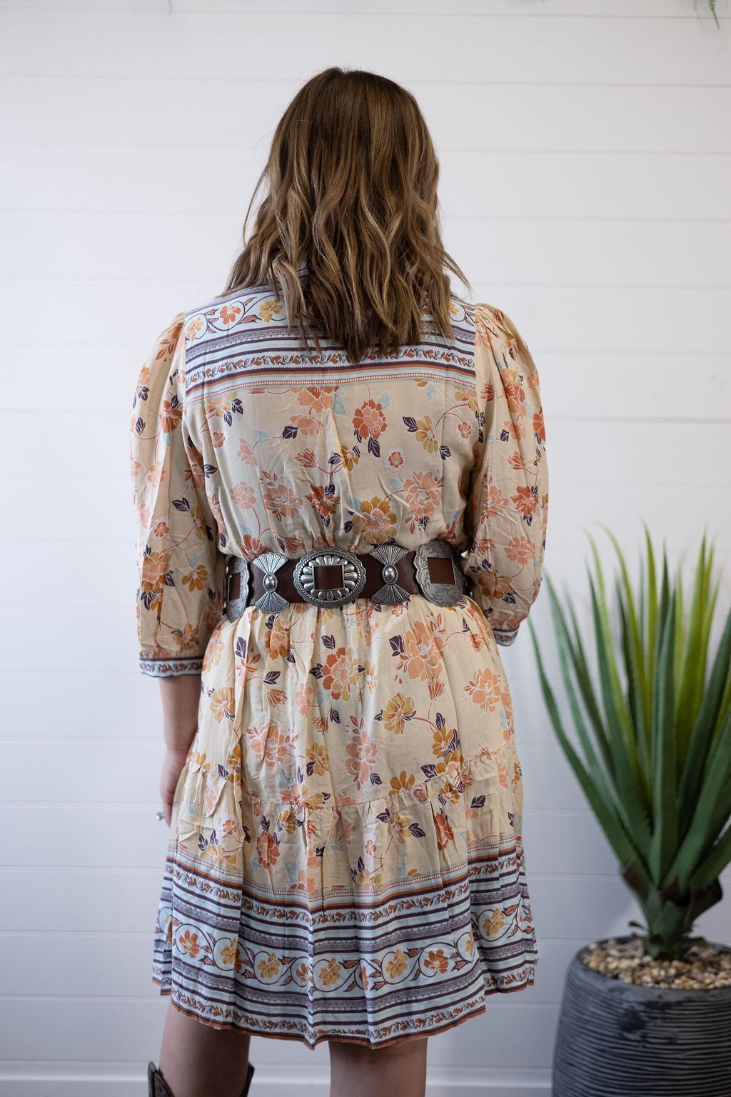 Umgee "Boho" A-Line Western Dress — Prairie Floral Print with 3/4 Balloon Sleeves & Button Placket - Rooted & Reckless Co.