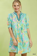Umgee Botanical Print Dress with Smocked Cuffs - Rooted & Reckless Co.