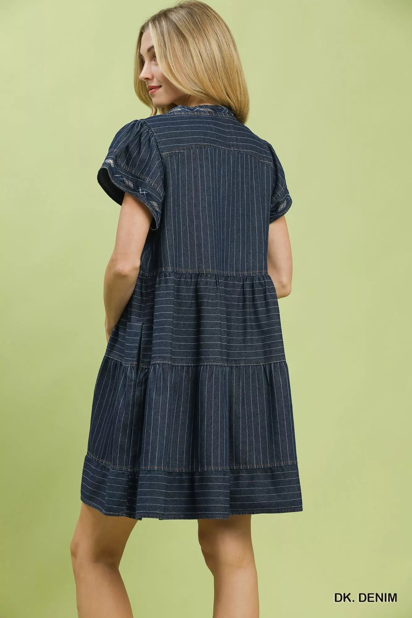 Umgee Chambray Tiered Babydoll Dress - Rooted & Reckless Co.