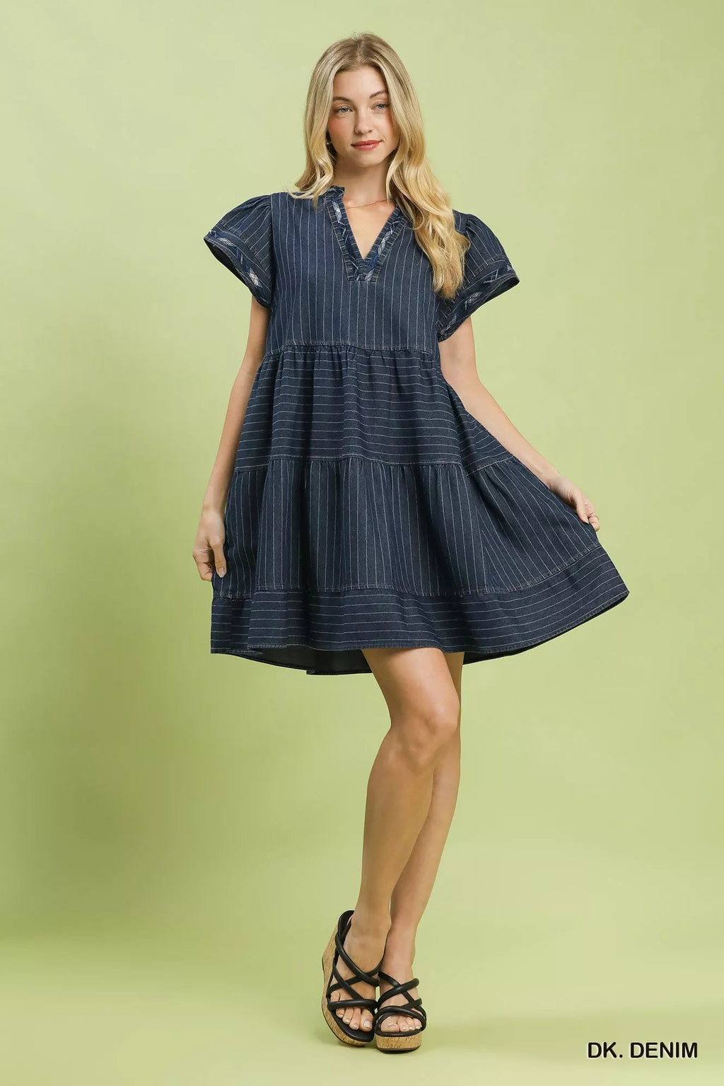 Umgee Chambray Tiered Babydoll Dress - Rooted & Reckless Co.