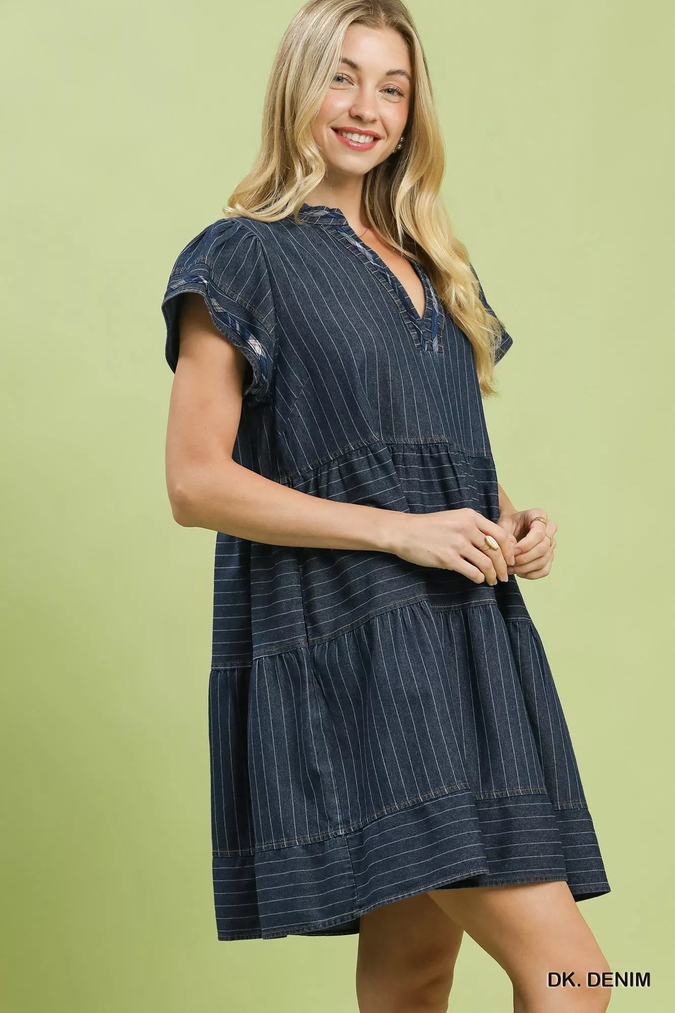 Umgee Chambray Tiered Babydoll Dress - Rooted & Reckless Co.